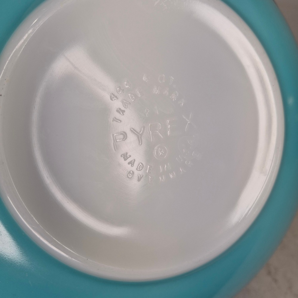 Pyrex Mixing Bowls Butterprint Amish 3 Piece Set Turquoise White - Picture 7 of 16
